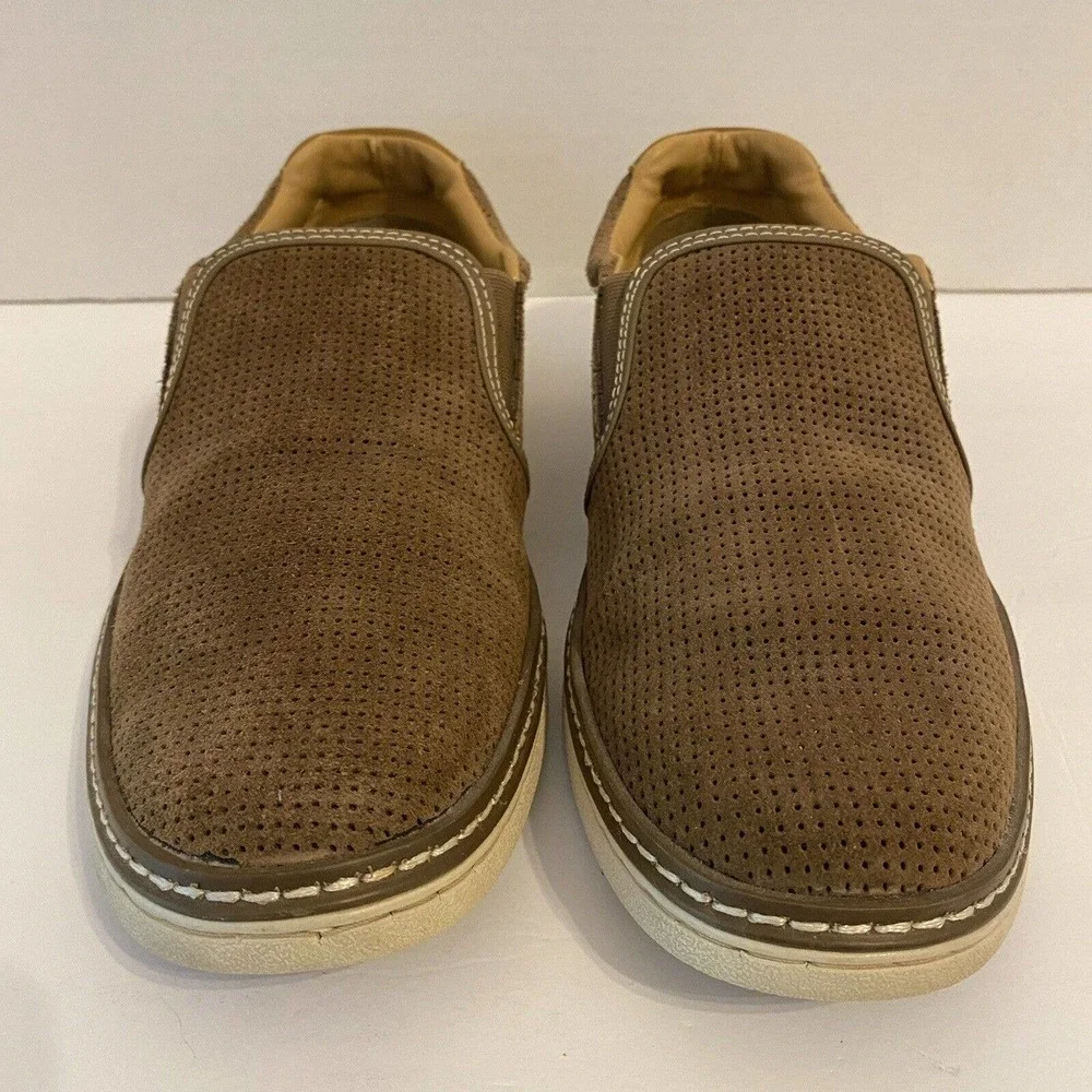 Joseph Abboud Mens Loafers Perforated Brown Suede Slip On Shoes - Picture 2 of 8